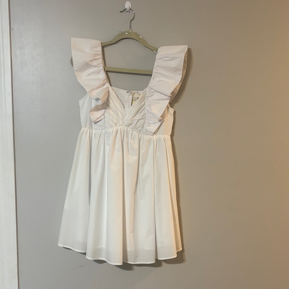 Entro White Mini Dress with Ruffle Sleeves